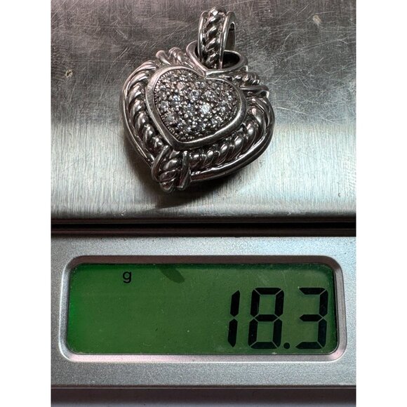 Estate Sterling Silver 925 Pave Heart Pendant No Chain, 18.3g Thailand Made - Picture 8 of 8